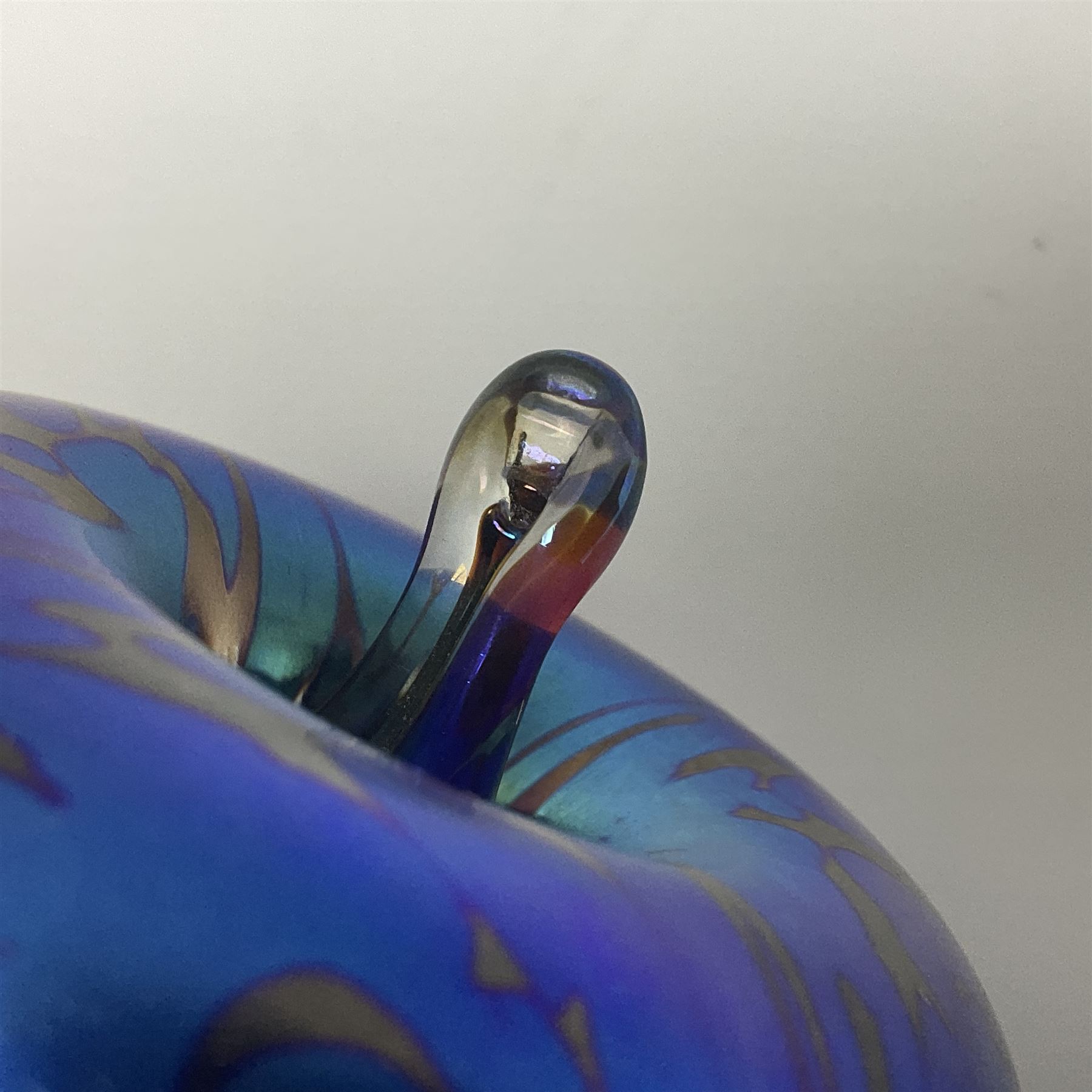 Two Robert Held glass vases, together with Adrian Sankey apple paperweight, vases H10cm 