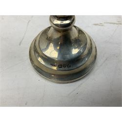 Early 20th century hallmarked silver trumpet vase stamped J & R Griffin (Joseph & Richard Griffin), Chester 1917, with weighted base, together with a 19th century silver-plate biscuit barrel by JK&Co, ornately engraved throughout, John Round & Son silver plated twin handled cup, and other silver plated and other metal ware to include ornate teapots, tray etc