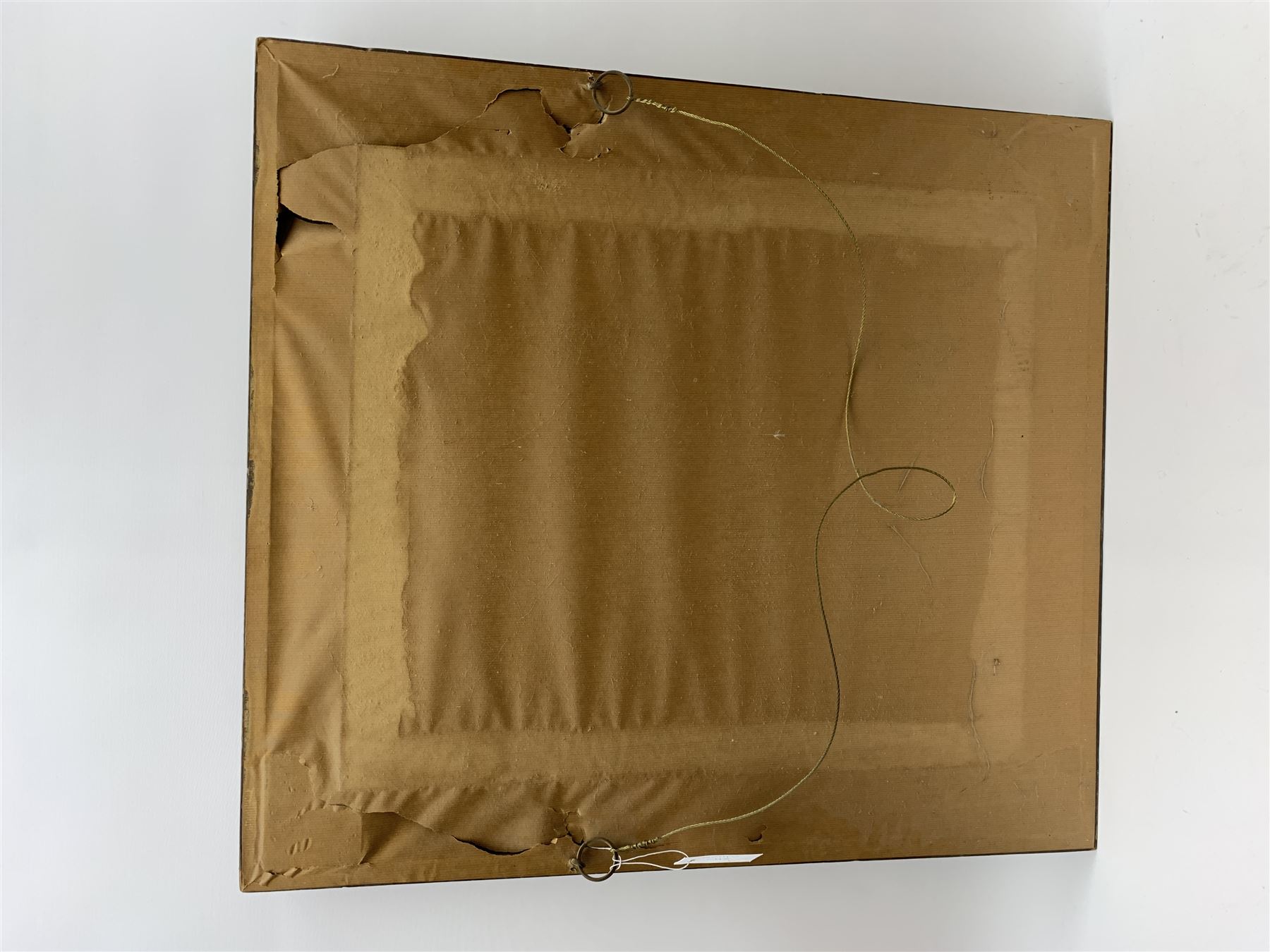 FRAMES - Victorian figured mahogany frame, with egg and dart edging and a gilt slip, containing a Berlin woolwork picture depicting Abraham and Isaac, H78cm W69.5cm