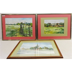  Rural Village Scenes, three 20th century watercolours indistinctly signed max 38cm x 55cm (3)  