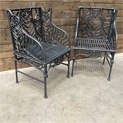 Richard Bawden (1936-2024): Pair of Cat design painted cast iron garden armchairs