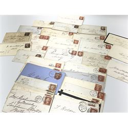 Various Queen Victoria penny red stamps on covers or pieces including imperf and perf examples, mourning covers etc (46)