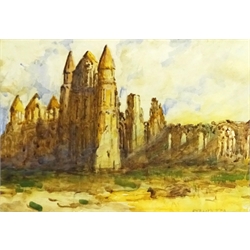  James William Booth (Staithes Group 1867-1953): Whitby Abbey, watercolour signed 25cm x 36.5cm  

