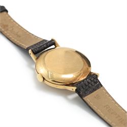 Smiths Imperial gentleman's 9ct gold manual wind wristwatch, cream dial with alternate dagger and Arabic hour markers, hallmarked, on black leather strap