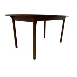 AH McIntosh & Co of Kirkaldy - mid-20th century teak extending dining table, rectangular top with rounded corners, concealed integrated double leaf, raised on tapered supports, 'Furniture by McIntosh sticker to underside of leaf