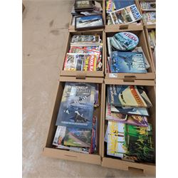 Large collection of model railway magazines, including Railyway Modeller, British Railway Modelling and Model Rail, together with railway and similar reference books, childrens books and VHS tapes in eleven boxes