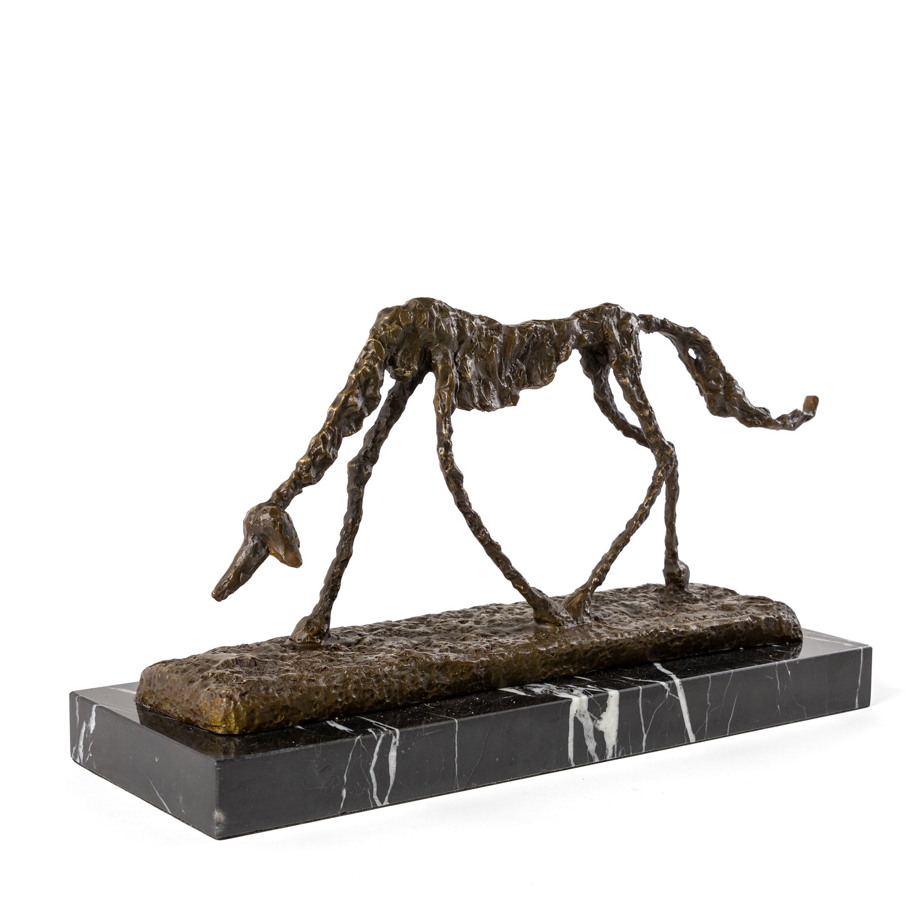 After Giacometti, bronze figure The Dog, on rectangular marble base, H22cm, L42cm