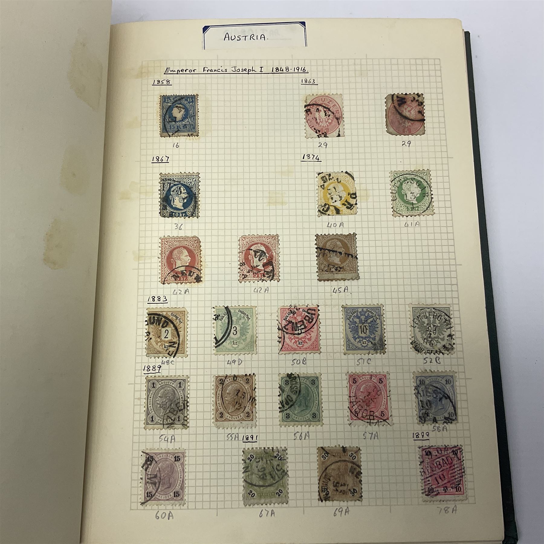 World stamps including Andorra, Austria with 1858 and later issues, Belgium with imperfs and later, Belgium, Cuba, Czechoslovakia, Denmark, Ireland, France, Germany with Hamburg, Lubeck, Oldenburg, Saxony etc, Greece, Hungary, the Netherlands, Spain etc, housed in two albums 