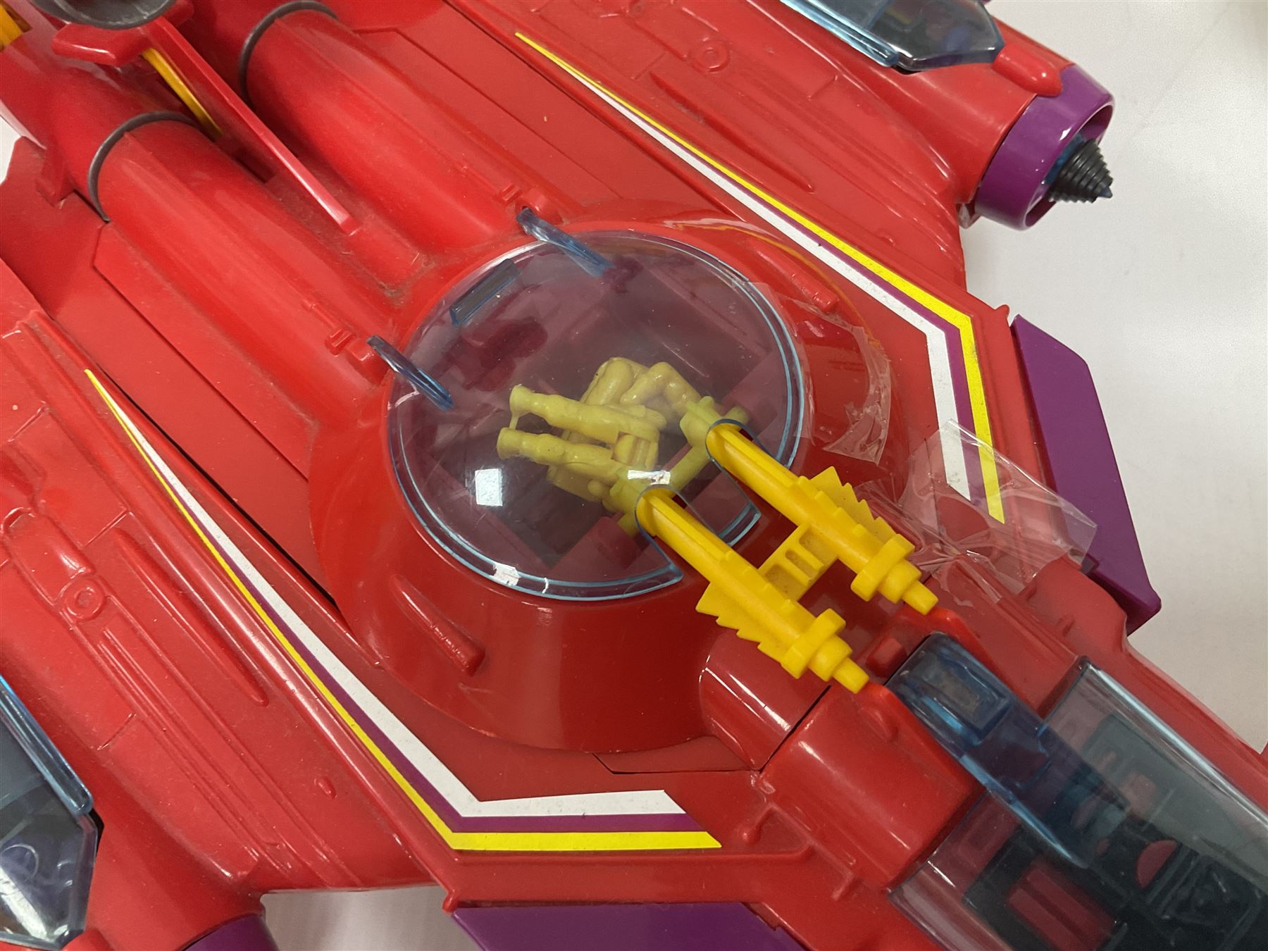 Manta Force Red Venom 1987 Bluebird Toys PLC toy plane with associated figures, with three more toy vehicles and figures comprising Lanard 1996 S.T.A.R Force Mobile Ground Support truck, Hasbro 2000 Action Man motorbike with side car, Sindy moped 