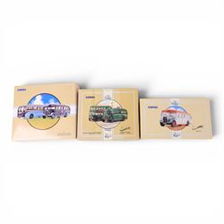Thirteen Corgi Classic Commercials and Classic Public Transport diecast models, including four limited edition sets, comprising The Buses of Silver Service no. 97070, The Devon Bus Set no. 97071, Whittles no. 97069, The South Wales Set no. 97075, The East Lancashire set no. 97077, Devon General 75th Anniversary no. 97052, Burlingham Seagull no. 97174, The R.W Carney no. 97193, The Provincial Set no. 97072, Burlington Seagull Ribble no. 97173, Double Deck Tram Plymouth no. 97269, Burlingham Seagull AEC Regal no. 97053 and Guy Arab Birmingham no. 97201, all boxed