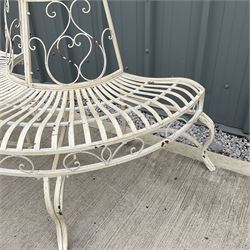 Cream finish wrought metal garden demi-lune tree bench - THIS LOT IS TO BE COLLECTED BY APPOINTMENT FROM DUGGLEBY STORAGE, GREAT HILL, EASTFIELD, SCARBOROUGH, YO11 3TX
