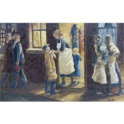 Fred Wilde (Northern British 1910-1986): Mother Sending her Son to Work, oil on canvas signed 31cm x 49cm 