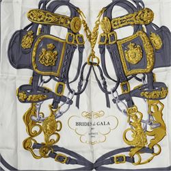 Hermes 'Brides de Gala' silk scarf in pink and white colourway, designed by Hugo Grygker, 88cm x 88cm