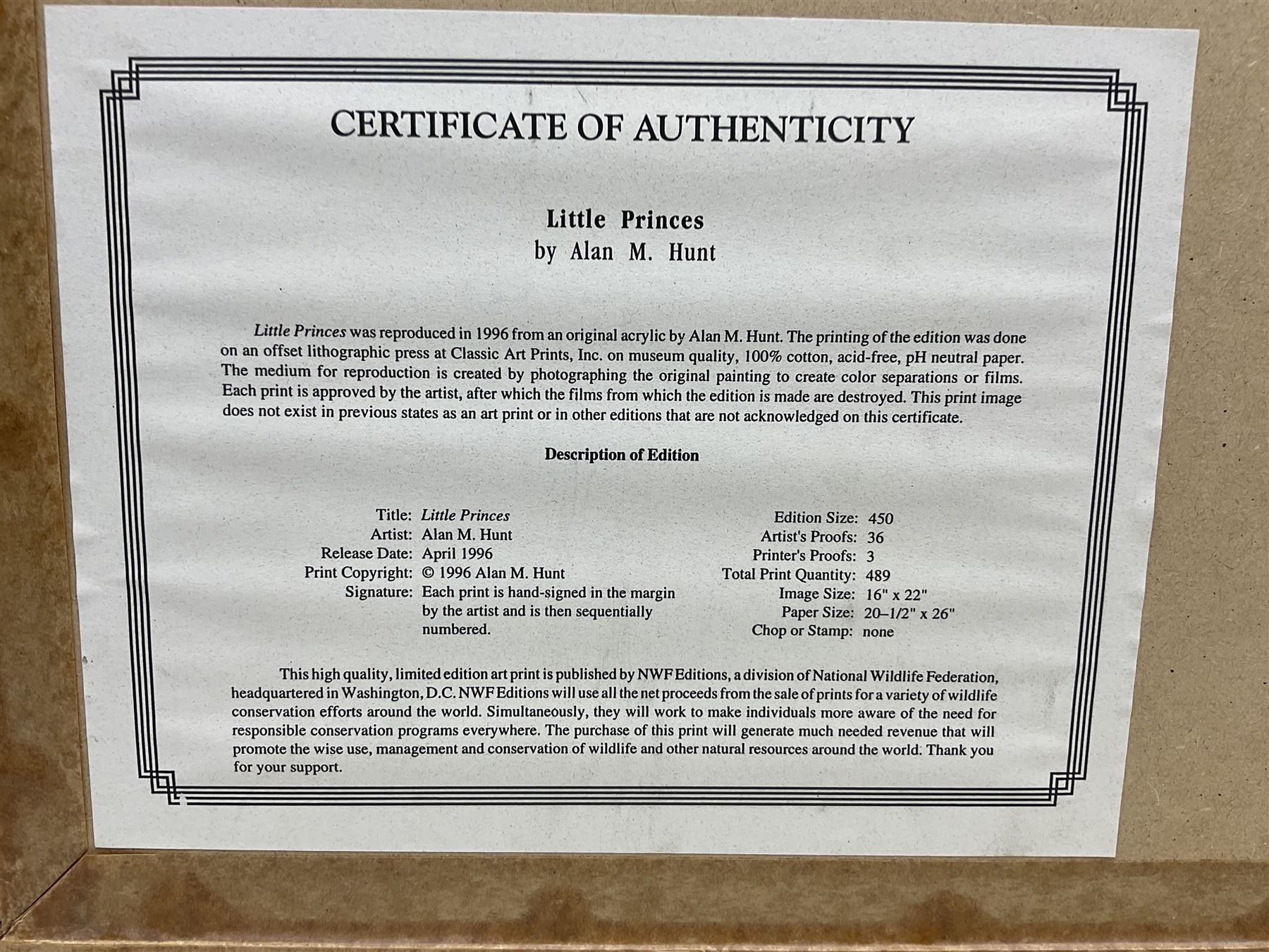 Alan M Hunt (British 1947-): 'Little Princes' - Tiger Cubs, limited edition print signed and numbered 274/450 in pencil 41cm x 56cm; Two Tigers, limited edition monochrome print signed and numbered 593/950 in pencil 20cm x 36cm; together with two further prints of tigers by other artists 23cm x 19cm and 42cm x 53cm (4)