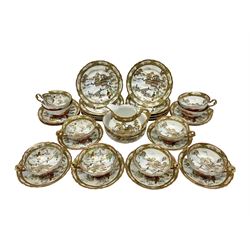 Noritake part tea service, printed and painted with figures in a landscape, comprising ten  tea cups and saucers, ten dessert plates, milk jug and sugar bowl