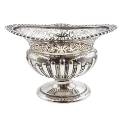 Victorian silver pedestal bon bon dish, embossed and pieced decoration by Walker & Hall, Sheffield 1898, approx 7.5oz