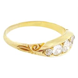 Early 20th century 18ct gold five stone diamond ring, set with five graduating old cut diamonds, with scroll design shoulders, hallmarked, total diamond weight approx 0.60 carat