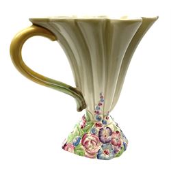 Clarice Cliff Newport Pottery handled vase/jug, of fluted form, shape no 830, decorated in the My Garden pattern, with printed and impressed marks beneath, H20cm