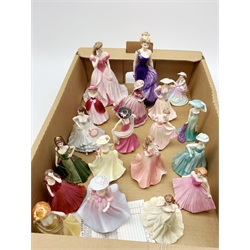 A group of nineteen Coalport figurines, comprising Ladies of Fashion Anastasia, Figurine of the year Sarah, Kerry, Poppy, Celebration Time, The Garden Party, and Fascination, modelled by John Bromley, Heart to Heart Missing you, Debutante of the year 1997 Poppy Ball, Valentine Debutante Endless Love, and Endless Love, Debutant Lauren , Debutante Summer Boquet, Debutante Shelley, Anita, and Your Special Day, modelled by Jack Glyn, Debutante Kirsty modelled by Andy Moss, April 1993, and Beau Monde Jill modelled by Martin Evans. (19). 