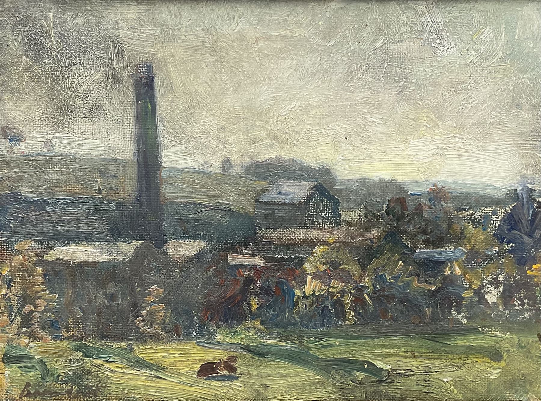 Reginald Grange Brundrit RA, ROI (British 1883-1960): 'Catton', oil on panel signed, titled verso with artist's address label 25cm x 35cm
Provenance: exh. Royal Academy 1952, Cat. No. 815, label verso