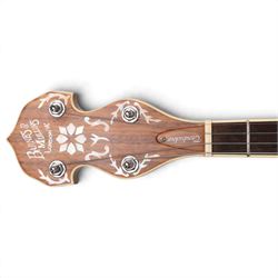 Barnes & Mullins Troubadour four string banjo, with Remo head and mother of pearl inlay to fretboard, in cardboard box, banjo L80cm