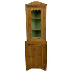 19th century stripped pine standing corner cupboard