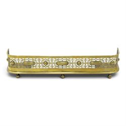 Victorian pierced brass fire fender, the pierced scrolling gallery of Aesthetic taste with...