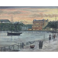 Robert Sheader (British 20th century): Grand Hotel Scarborough at Dusk, oil on board after Atkinson Grimshaw unsigned 39cm x 49cm