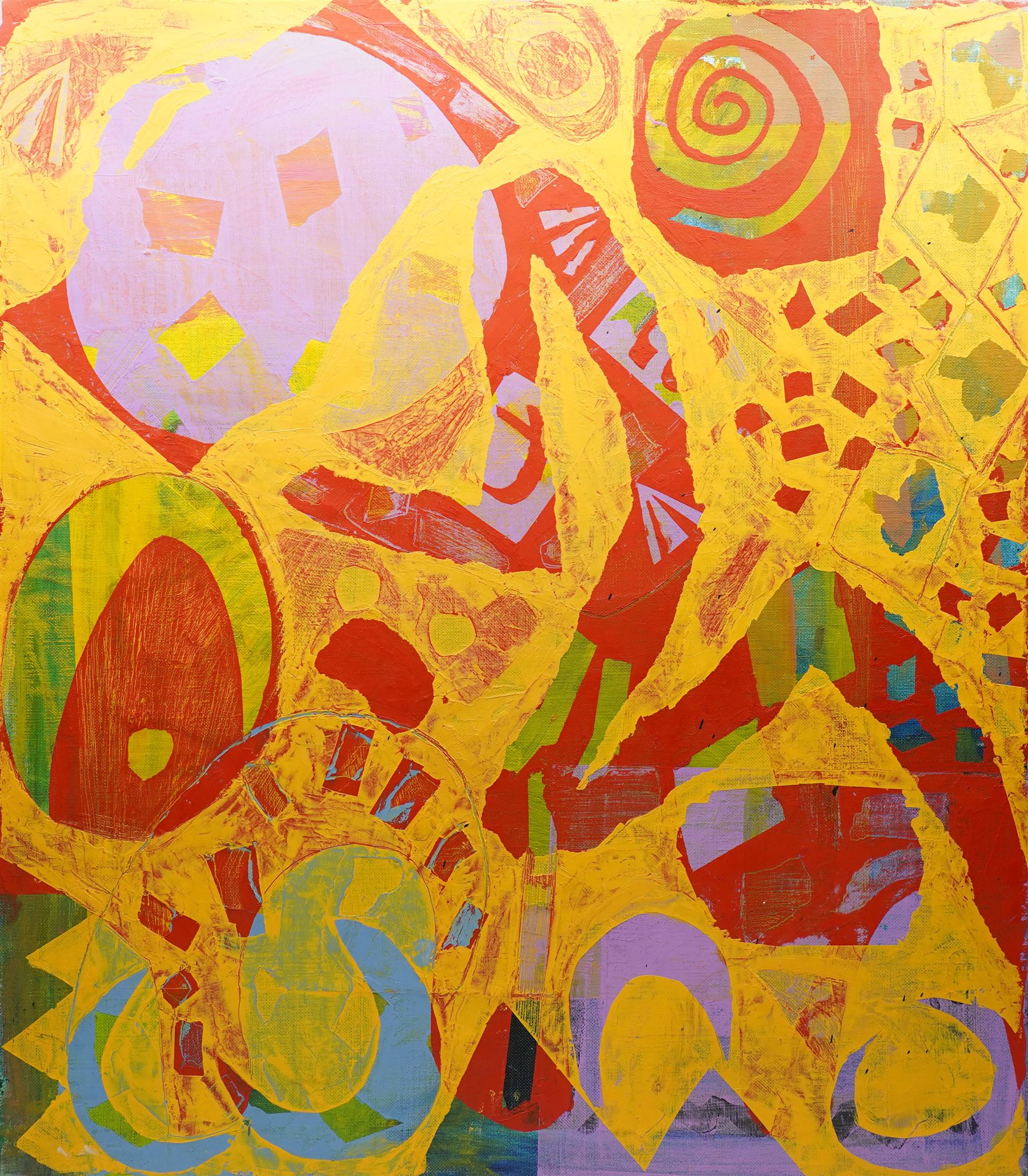Gillian Ross Kelsey (British 1935-2025): 'Run for Your Life', acrylic on canvas, signed and titled verso 105cm x 91cm (unframed)