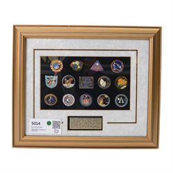 Apollo Program Mission Insignias in framed display 
