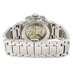 Strela Class 1 gentleman's stainless steel manual wind chronograph wristwatch, Cal. Poljot 3133, black dial with date aperture, on stainless steel steel bracelet, boxed