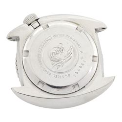 Seiko gentleman's stainless steel divers automatic wristwatch, Ref. 6309-729B, black dial with luminous hour markers hands and centre seconds and day / date aperture, with blue and red 'Pespi' bezel