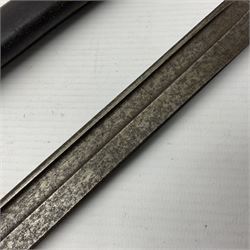 WWI Remington Pattern 1913 bayonet, the 43cm fullered blade with various marks to the ricasso including date code 11 16; in leather covered scabbard with various stamps including JWB 17 L58cm overall; and a French Model 1866 sabre bayonet (no scabbard)