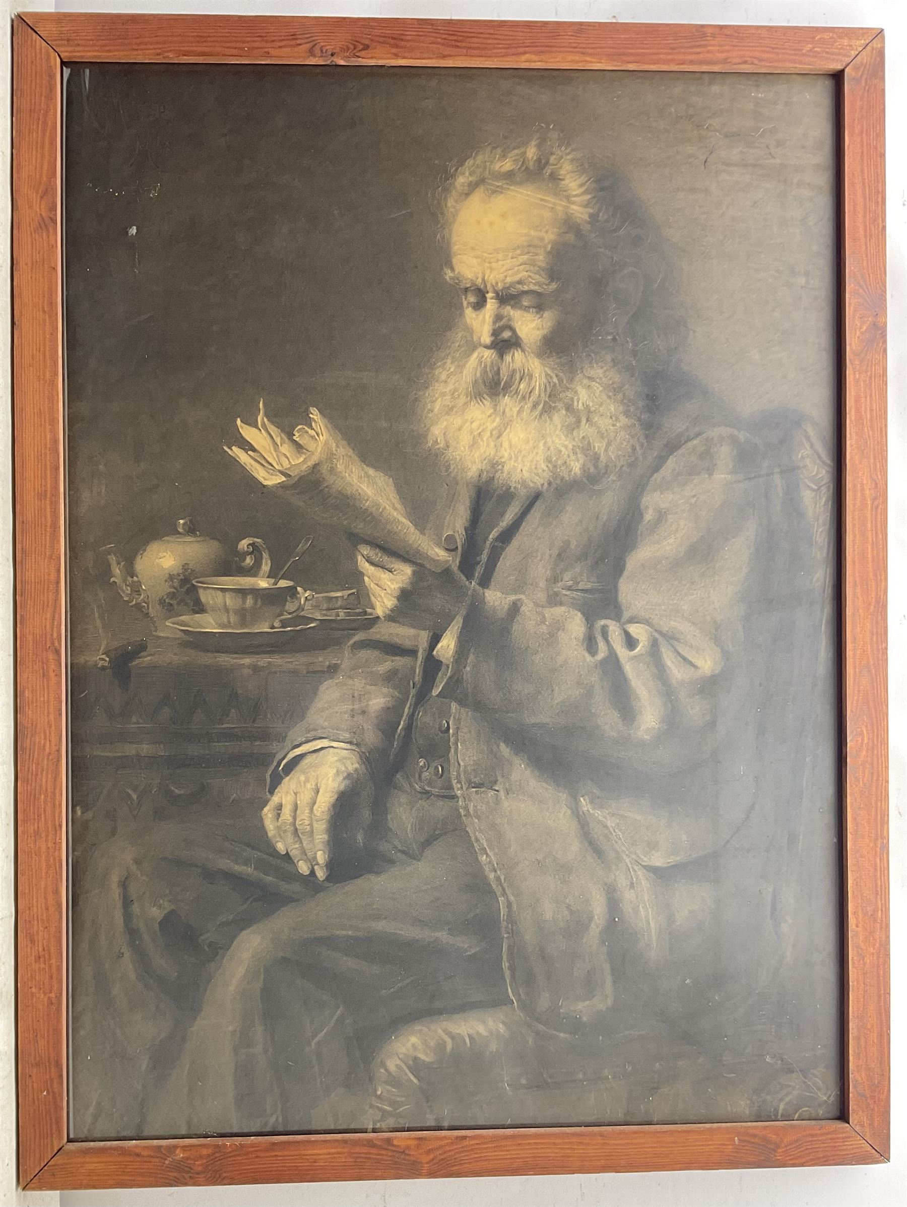 Arthur Cramer James Wasse (British/German 1854-1930): Gentleman Reading, watercolour and charcoal en grisailles signed and dated 'M/78', 109cm x 80cm