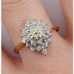 9ct gold diamond cluster ring, hallmarked