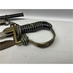 WW2 German Army Prinz Eugen Pattern Officers Dress Sword by Carl Eickhorn, the 80.5cm slightly curving fullered blade with makers name to the ricasso, gilt brass hilt with eagle to the cross-piece and relief of oakleaves to the ferrule, Prinz Eugen style down winged eagle to the pommel of the backstrap; grip retains the original wire binding; in original black painted scabbard with single hanging ring, leather hanger marked 'RZM M5/71 OLC' and silvered knot L97cm overall