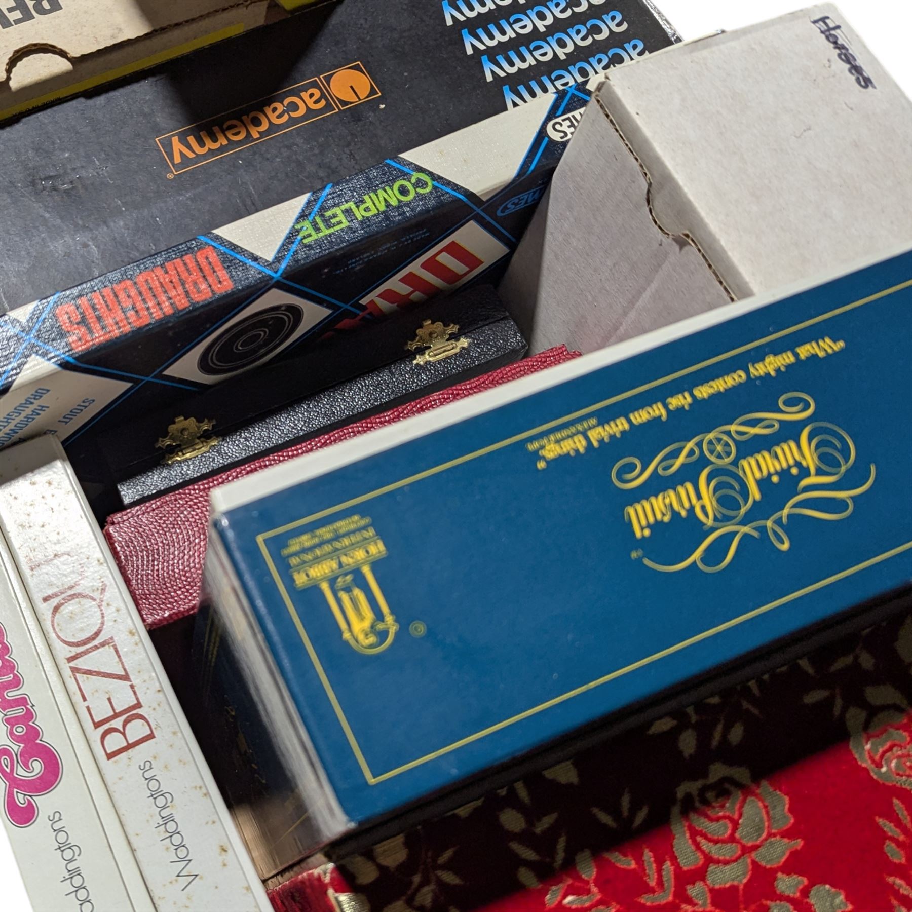 Various playing cards, boxed games including Bezique, Scrabble, Drafts, Roulette, Trivial Pursuit etc
Provenance: from the Kirkham Hall estate. 