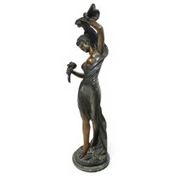 Giorgio Ceragioli (Italian 1861-1947): 'Danza Del Flori' -The Flower Dancer, large patinated bronze figure of a female dancer draped in a flowing garment and holding a rose, on a circular naturalistic floral base, on a marble plinth, signed and dated 1910, titled to the front, H140cm