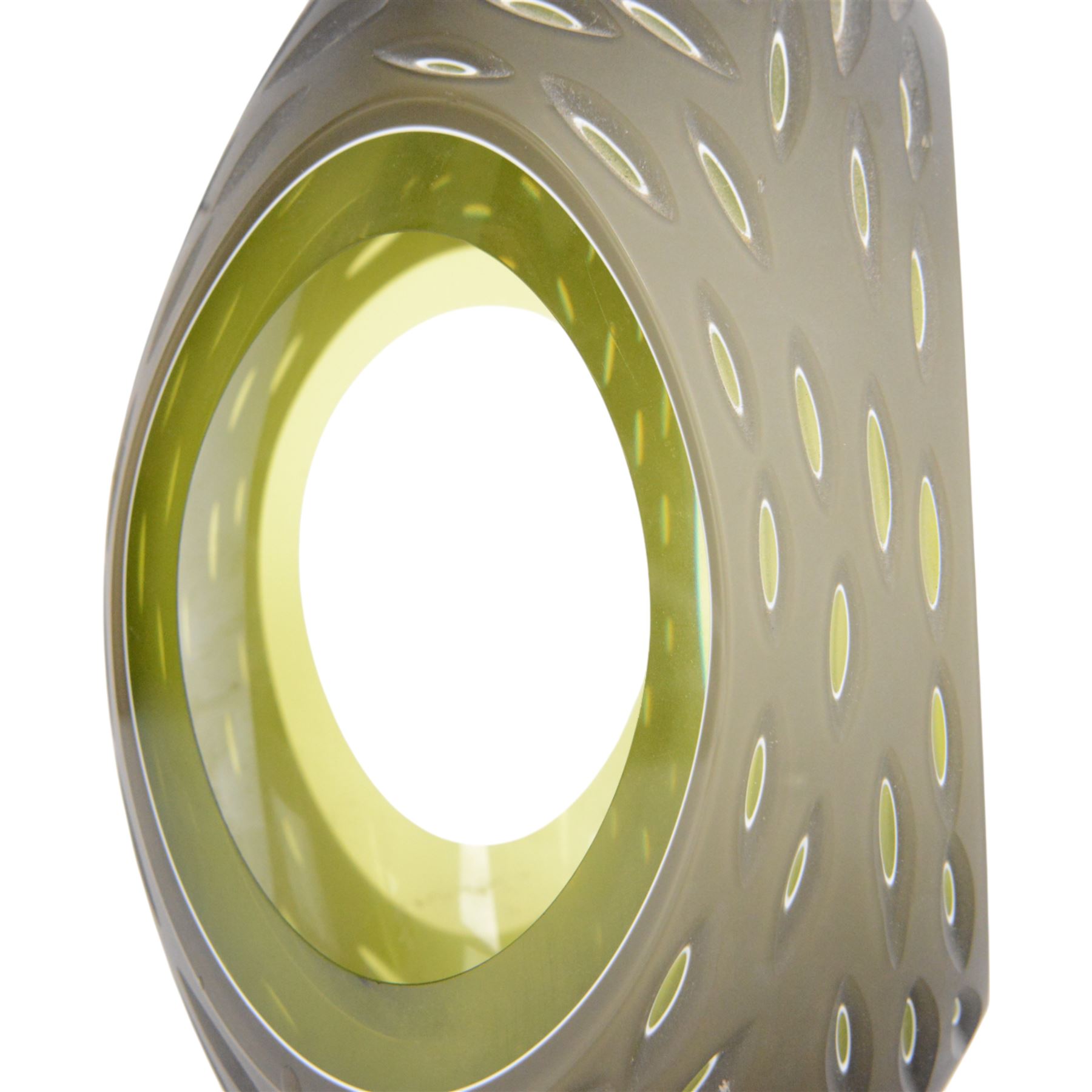 Richie Alli; Diamond cut green glass sculpture, signed to the base, H26cm