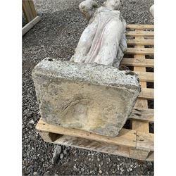 Cast stone female garden figure on plinth - THIS LOT IS TO BE COLLECTED BY APPOINTMENT FROM DUGGLEBY STORAGE, GREAT HILL, EASTFIELD, SCARBOROUGH, YO11 3TX