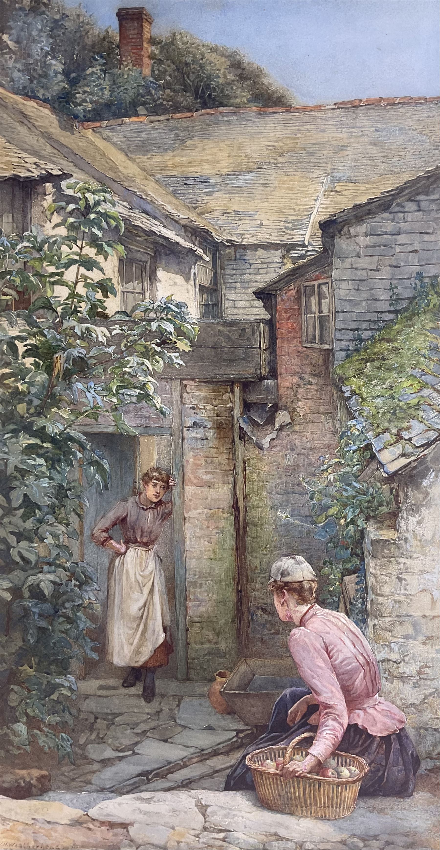 William Harris Weatherhead (British 1843-1903): Apple Picking, watercolour signed 80cm x 42cm 
