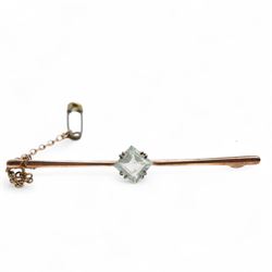 Victorian gold garnet brooch, with glazed back, 9ct gold blue stone set brooch and a 9ct Welsh Dragon pin