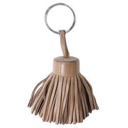 Hermès - leather tassel keyring or bag charm, taupe leather with palladium-tone split ring, with box