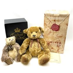 Cotswold Bear Company limited edition teddy bear 'Wallace' No. 1/1 H36cm, with bell choker and certificate; and Russ Berrie limited edition teddy bear 'Hanley' with two certificates No.110/5000 and No.763/5000 H54cm; both boxed (2)