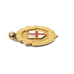 9ct gold enamel football fob, Birmingham 1930
