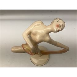 Katzhutte Hertwig & Co Art Deco style figure of a nude scarf dancer H28.5cm