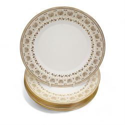 Minton 'Jubilee' pattern dinner and tea wares comprising seven dinner plates, six side plates, twelve tea plates, coffee pot, eight teacups & twelve saucers, sugar bowl and milk jug 