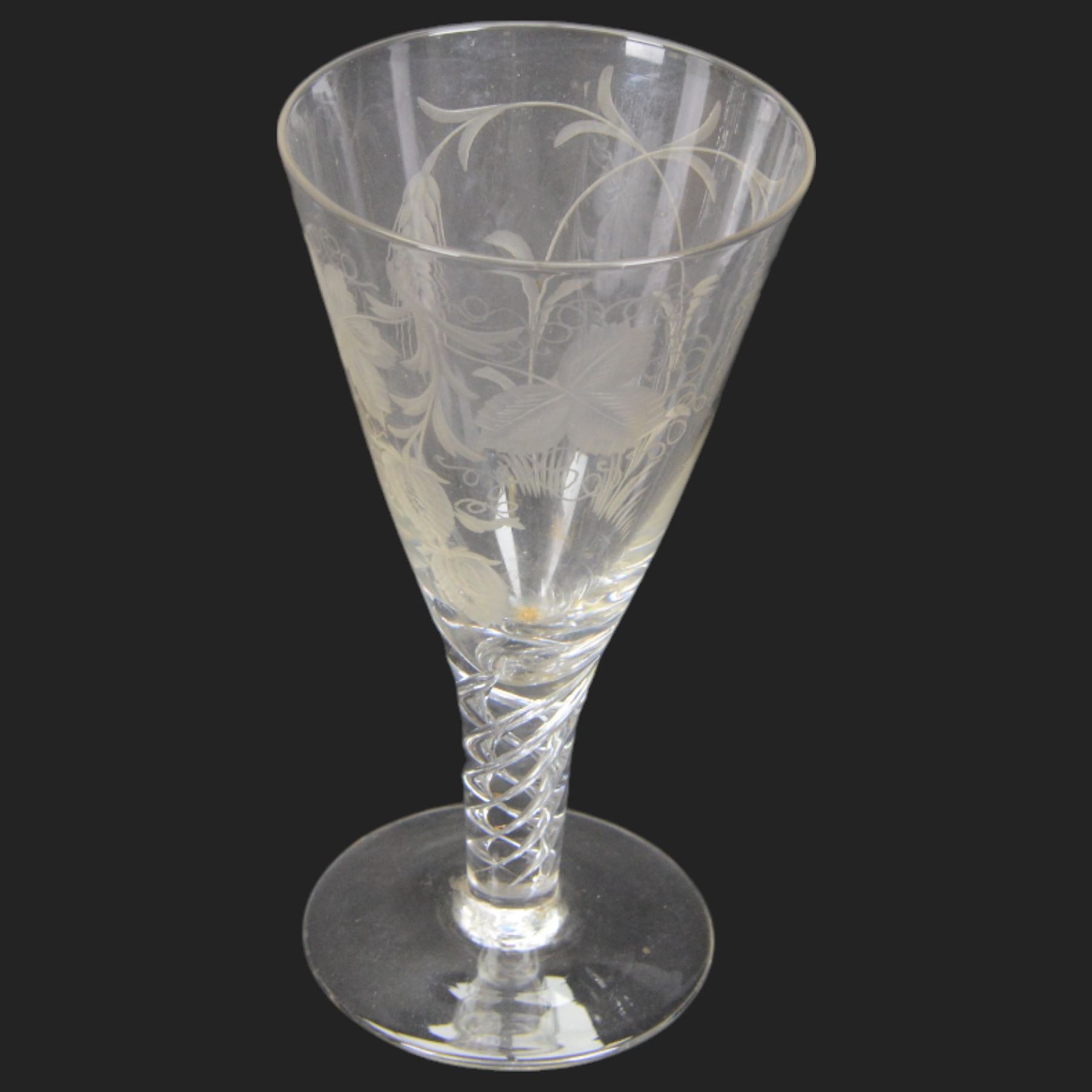 Oversized Georgian design wine glass, etched wine glass, and further 19th century and later cut glassware