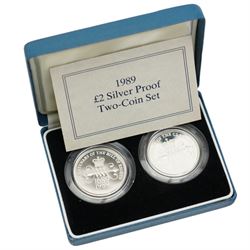 Eleven The Royal Mint United Kingdom silver proof coins or sets, comprising 1977 crown, 1980 crown, 1981 Jersey one pound, 1981 crown, 1983 one pound, 1986 two pound, 1989 two pound two coin set, 1994 piedfort fifty pence, 1994 two pound, 1994 piedfort two pound, and 1995 piedfort two pound, all cased with certificates