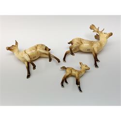 A Beswick Deer family, comprising Stag, Doe and Fawn. (3).  